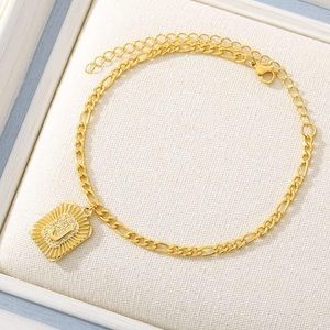 “ J “ Initial Alphabet Figaro Ankle Anklet Gold Plated